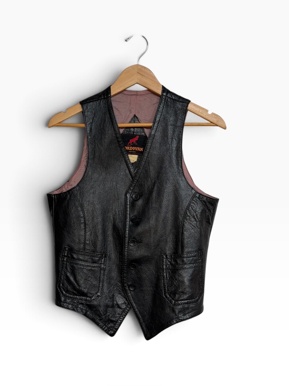 Cordovan Black Leather Vest Size 36 Unisex Western Biker Rocker
